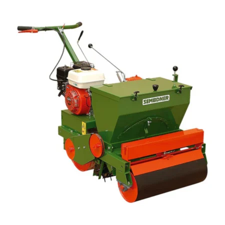 Benzin-Rasenmaschine 60 cm SEMBDNER RS 60N mit Honda GX160 Motor, Vorder- und Hinterwalzen, 54 L Saatgutbehälter, ideal für Aussaat und Bodenbearbeitung