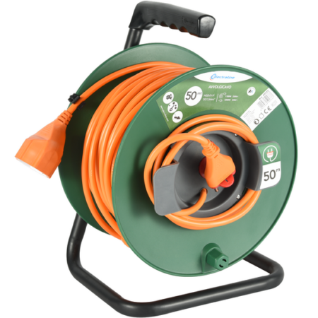 Kabeltrommel Electraline 50 m 3x1,5 mm², universelle Steckdose, robuste Bauweise, sichere Stromversorgung für Garten und Baustelle