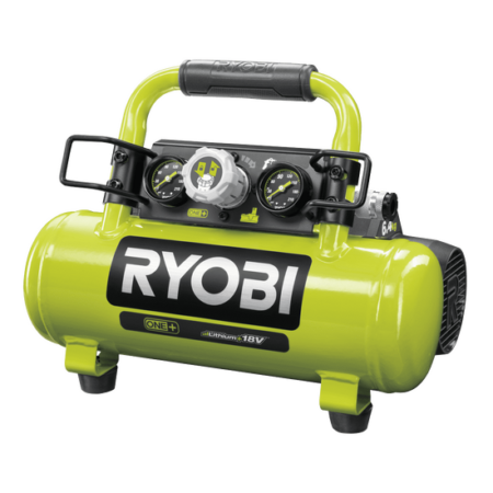 Leiser tragbarer Ryobi Akku-Kompressor 18 V ohne Batterie Frontansicht