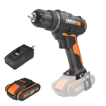Worx WX100 akku-bohrschrauber 20V/2Ah, ergonomisches Design, leistungsstarker Akku für präzises Bohren und Schrauben, vielseitiges Heimwerker-Werkzeug