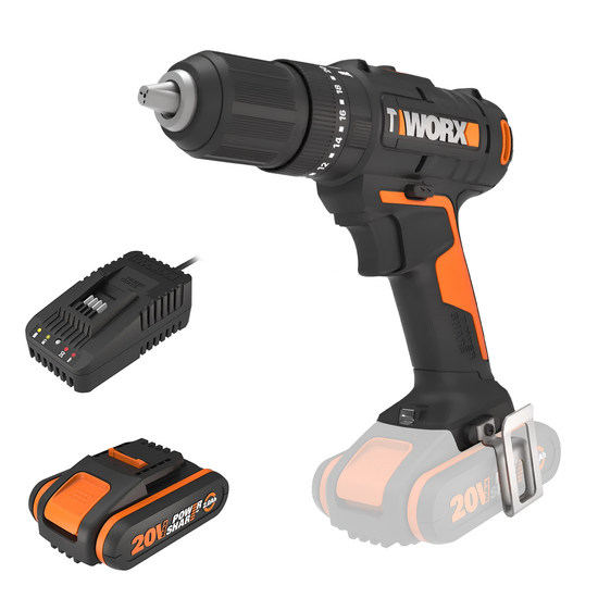 Worx WX370 akku-schlagbohrschrauber 20V/2Ah, ergonomisches Design, leistungsstarker Akku für präzises Bohren und Schrauben, vielseitiges Heimwerker-Werkzeug