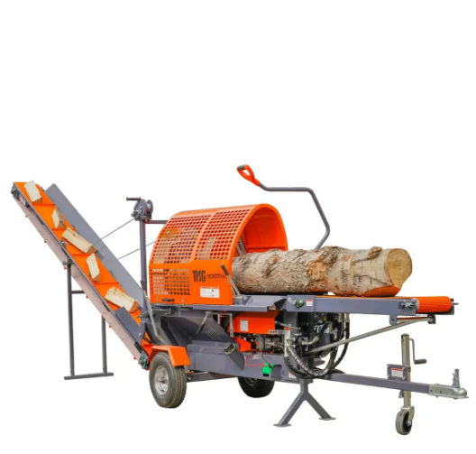 holzscheit-transformator mit förderband tmg-gls20 kohler 14ps für professionelle holzverarbeitung mit integrierter kettensäge und fördersystem