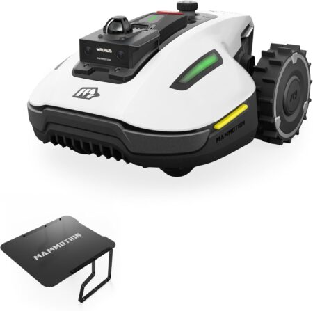 Der innovative MAMMOTION YUKA Mini 2 roboter rasenmäher navigiert dank LiDAR-Sensor präzise über eine grüne Rasenfläche.